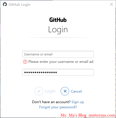 要求输入Github用户名和密码的截图