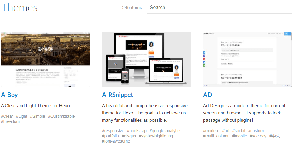 Hexo官方主题库截图