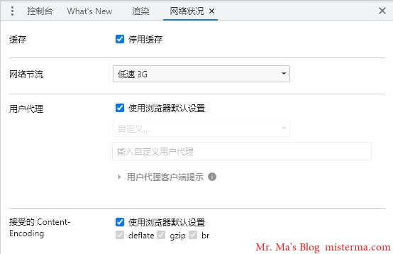 Chrome网络面板设置节流和停用缓存